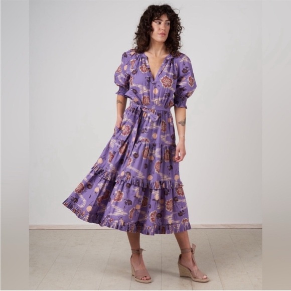 Ulla Johnson Dresses & Skirts - NWOT Ulla Johnson Dasha Popelin Ruffle Tier Purple Zinnia Floral Midi Dress